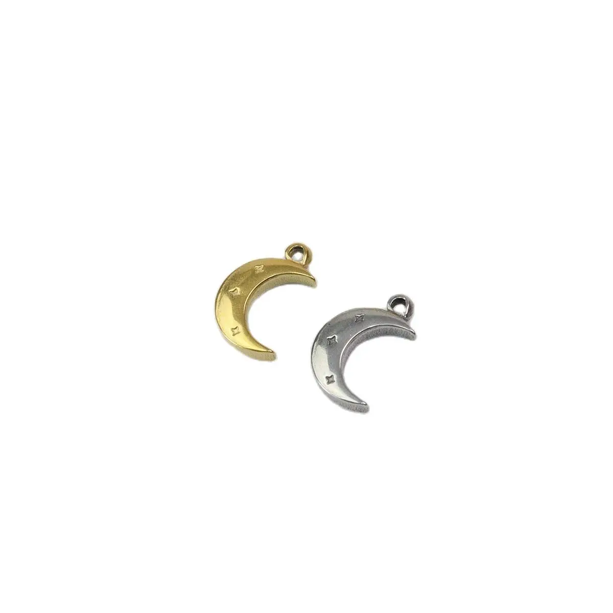 5pcs Wholesale Casting Stainless Steel Moon Coin Charms Pendant DIY Necklace Earrings Bracelets Unfading Colorless