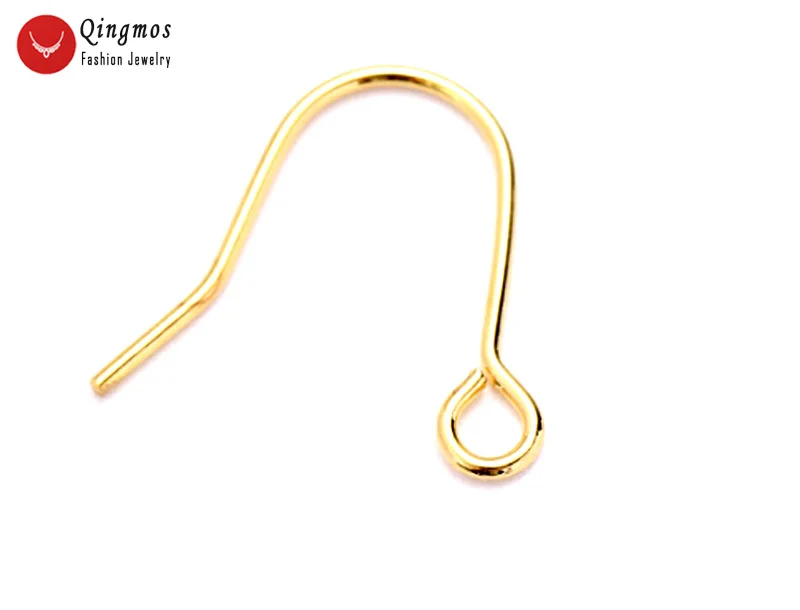 Qingmos 1 Pair (2 Pieces) 0.6*12mm 14K Solid Yellow Gold Earring Finding Ear Wire Hook for Jewelry Making DIY Earring Gp194