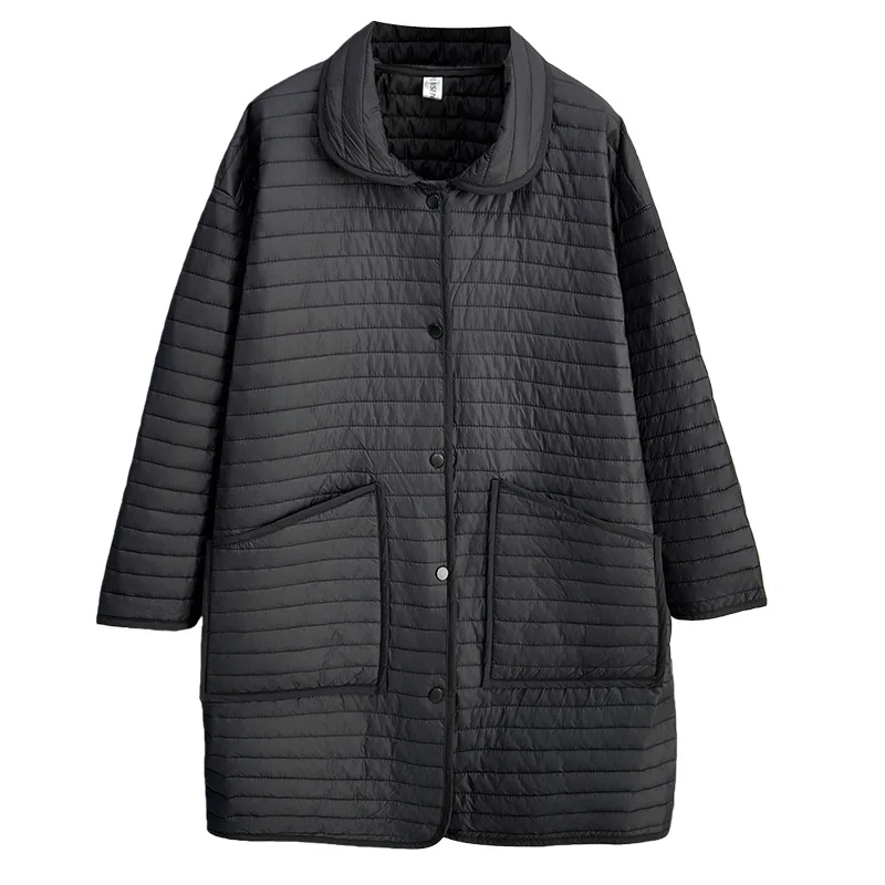 

XXXXXL модные женские парки больших размеров, зимние новые простые и повседневные стеганые куртки средней длины с тонкими лацканами, теплое пальто 1743