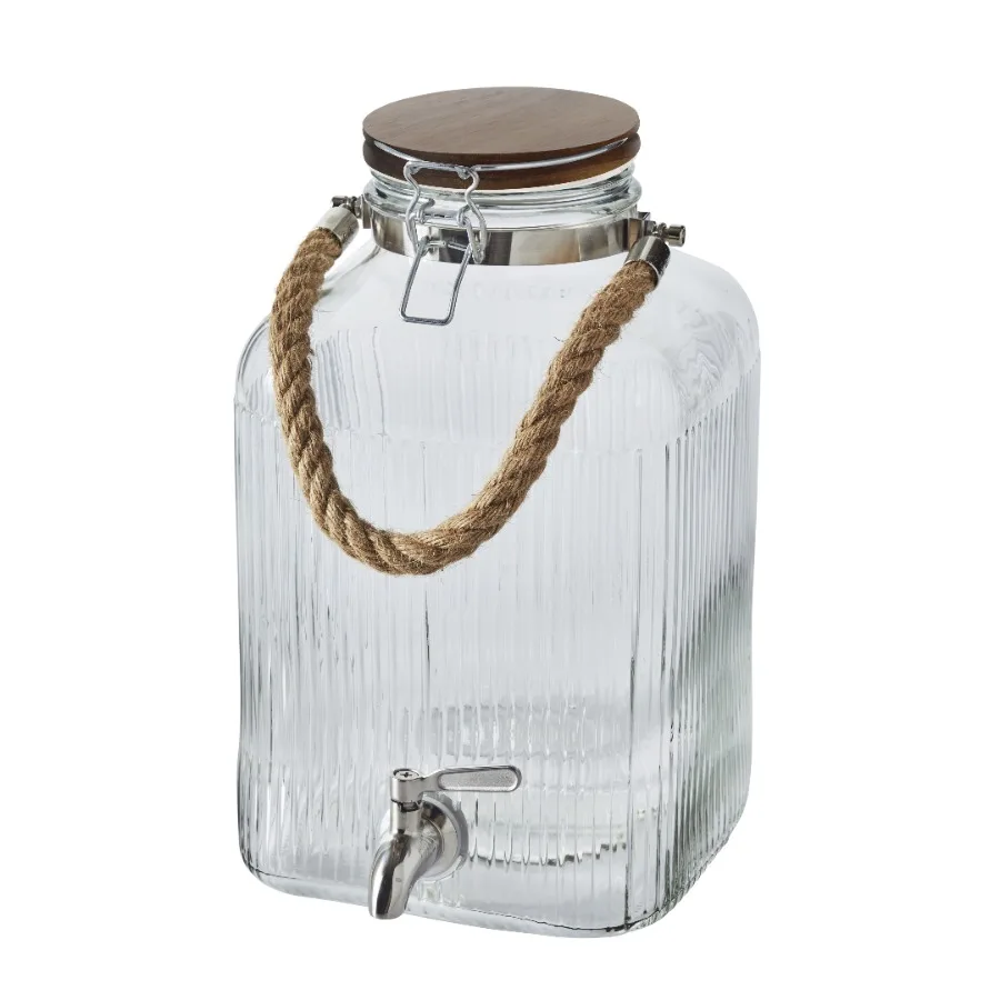 Dispensadores de Bebidas Eco Glass Wood de 2 Galones con Revestimiento de Vidrio y 5 Compartimentos