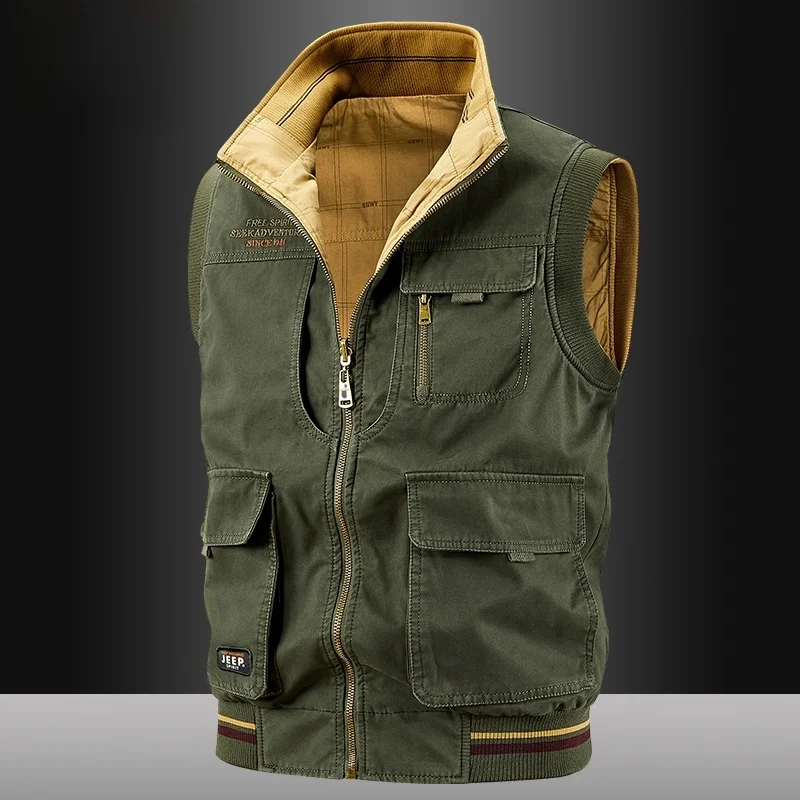 

Двусторонний мужской жилет, повседневный свободный крой из хлопчатобумажной ткани с воротником-стойкой Bal Jaet, верхняя одежда для осеннего сезона