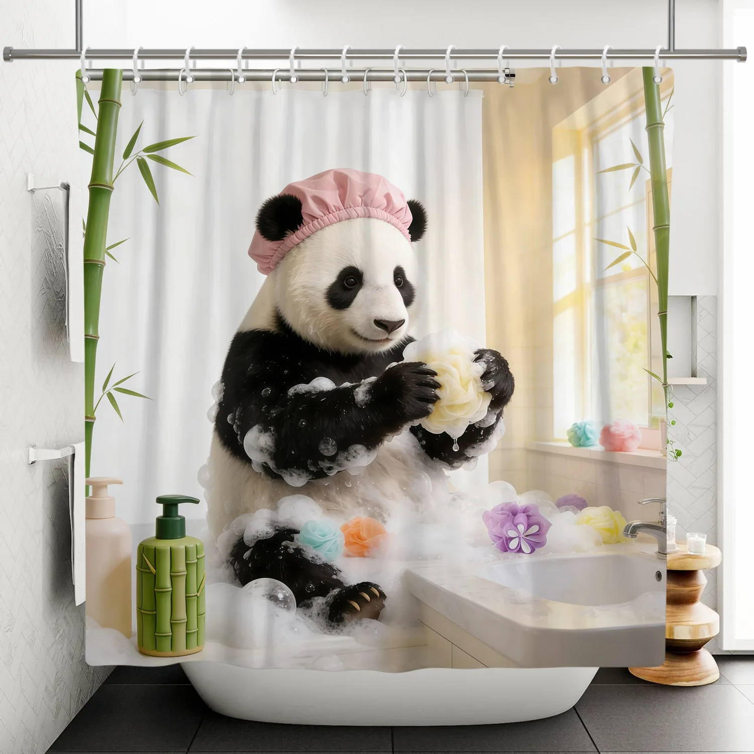 Niedlicher wasserdichter Duschvorhang mit Tiermotiv, bezaubernde Tiere, Badezimmerdekoration mit Haken für Badewanne, Badezimmervorhänge, Heimdekoration