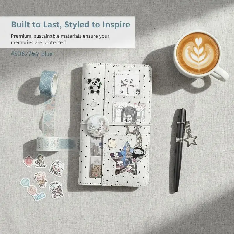 A6 Polka Dot Cloth Binder Notebook 6-Hole Loose Leaf Portable DIY Scrapbook Journal Multi Pocket Photo Album Planner School Gift