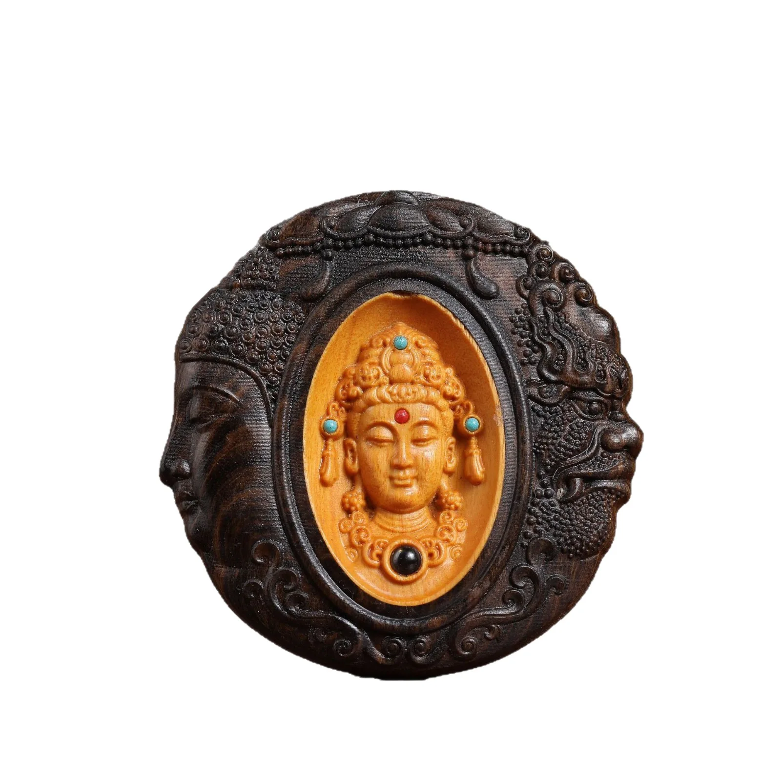 DSA factory store agarwood carving inlaid Guanyin pendant between one thought wood carving handicrafts car pendant jewelry