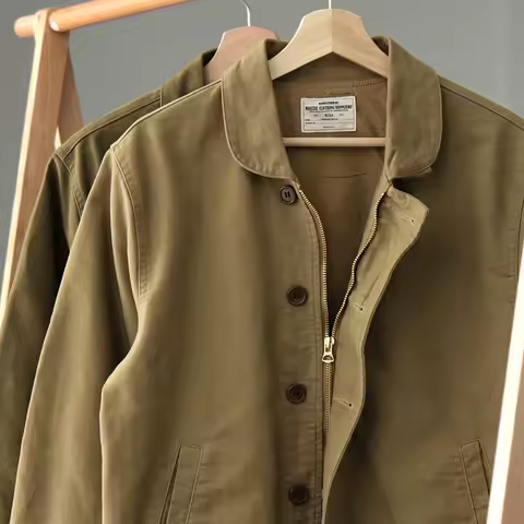 0602# Spring and Autumn New American Retro Thickened Casual Deck Jacket Men's Fashion 100% Cotton Washed Old Loose Cargo Coat