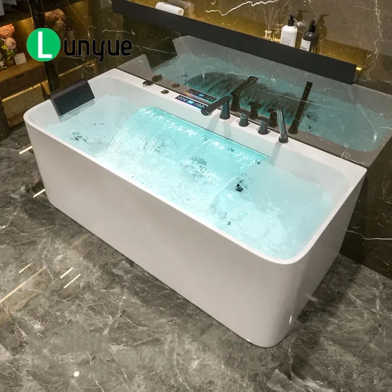 Small Acrylic Bathtub Deep Soaking with Thermostatic Surfing Function for Household Bathroom and Hotel Use Compact