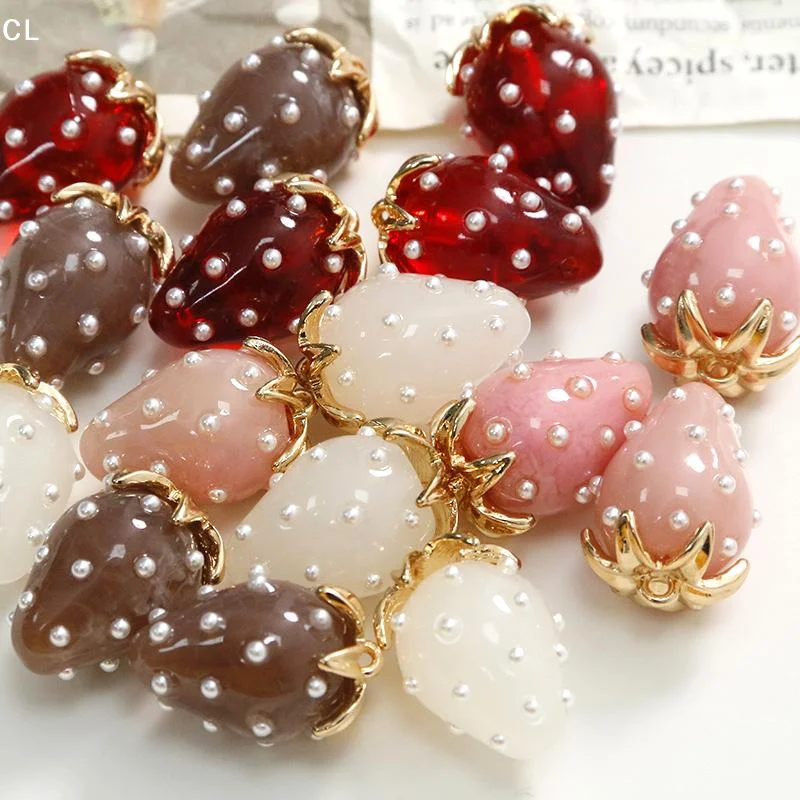 AttireTrove1Pcs Strawberry Resin Charms Cute Strawberry Pendant For DIY Earrings Necklace Bracelets Hairpin Jewelry Accessories