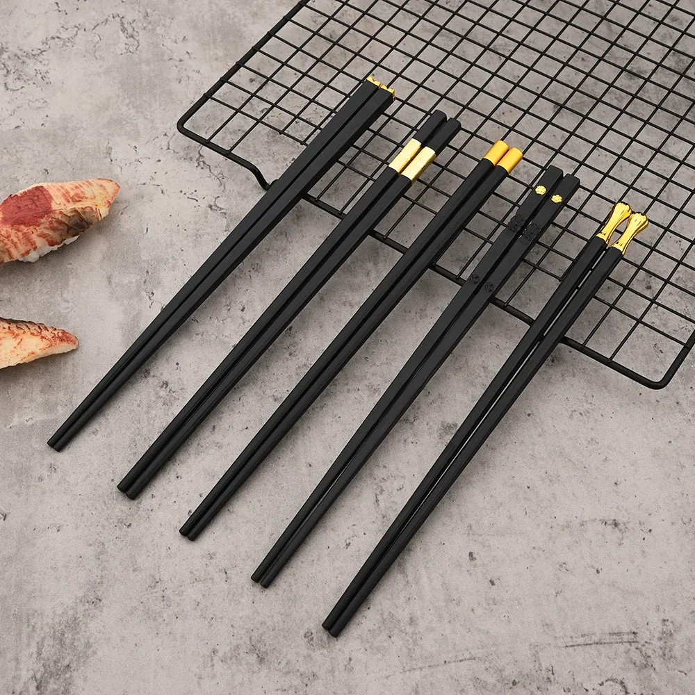 Portable 2Pcs/Set Black Non -Slip Fiberglass Chopsticks Reusable Multi-Style Chopstick Set Multipack Fancy Chopsticks