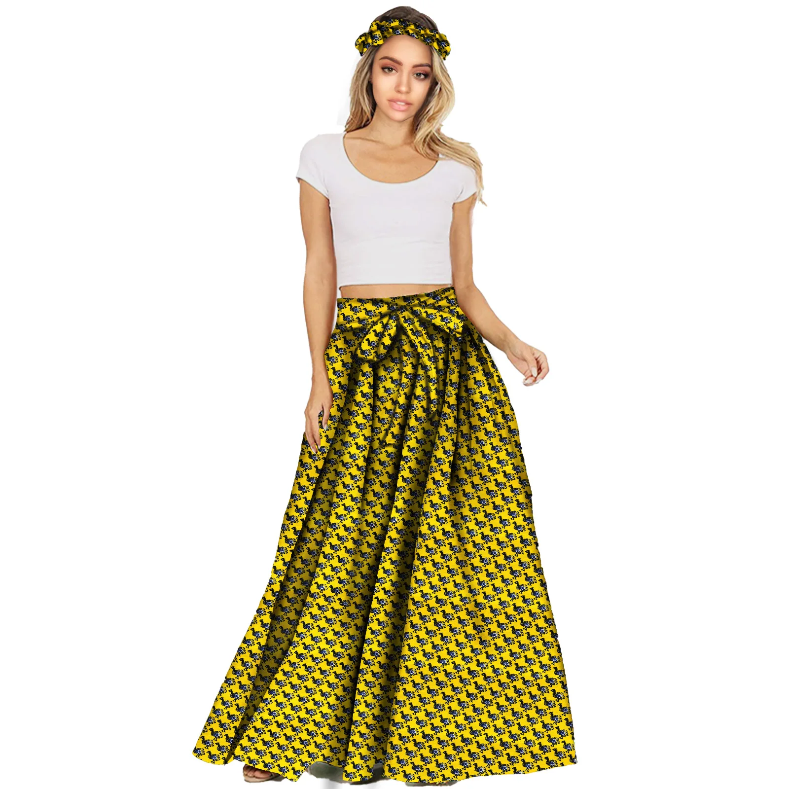 

Women's Skirt African Traditional Wax Floral Print Adjustable Strap Maxi Pocket Dressand matching head scar