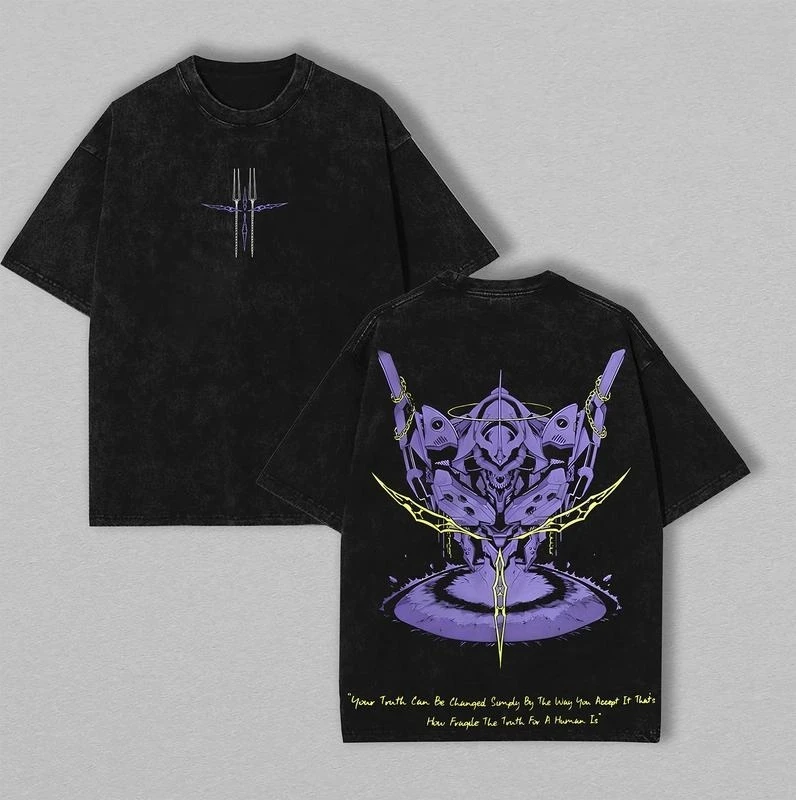 Evangelion Unit-13 T Shirt Men EVA 01 Vintage Acid Wash Mecha Streetwear Oversized Retro Japanese Anime Cotton Graphic Tees