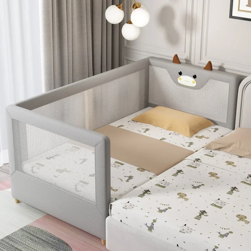 Children's furniture Children's bed Boy solid wood widened Girl princess bed raised fence side  Baby crib Splicing