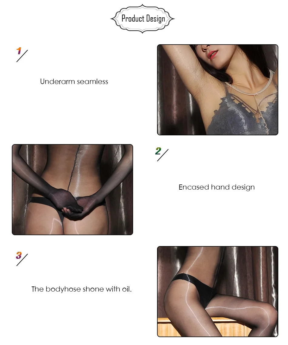 1D Oil Shine Encased Hand Bodyhose With Open or  Close or Sheath Crotch For Both Man & Woman Sexy Spandex Bodysuit DOYEAH 0018