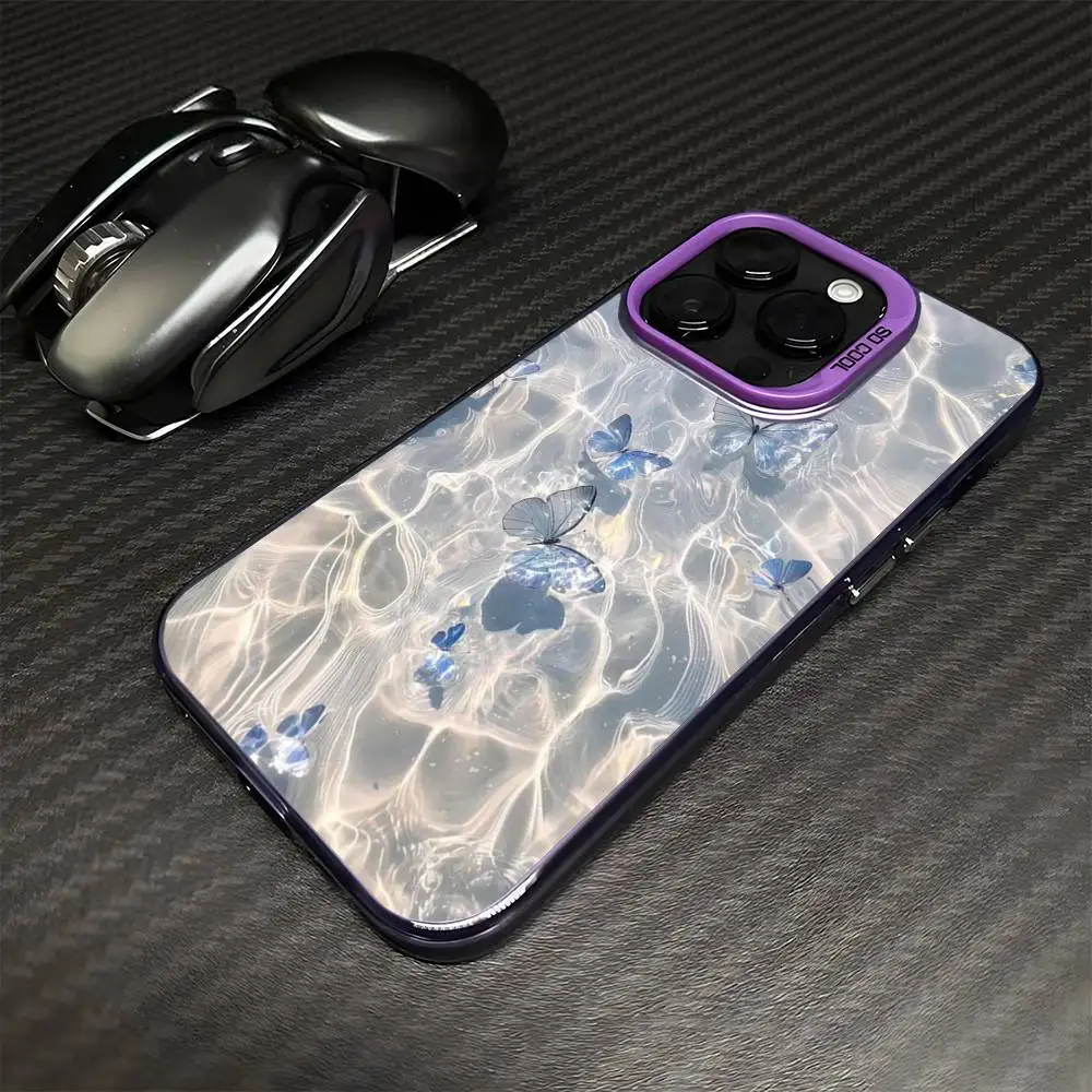 الخيال أثيري الفراشات المياه جراب هاتف آيفون 17,16,15,14,13,12,11 زائد ، برو ماكس الأرجواني ماتي غطاء مقاوم للصدمات