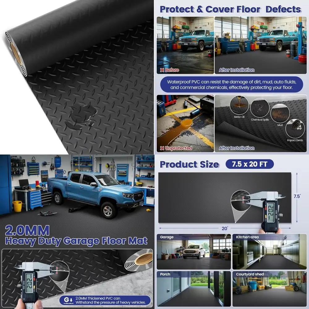 الثقيلة 7.5x20ft الماس لوحة المضادة للانزلاق للماء PVC المرآب الكلمة حصيرة للاستخدام تحت السيارة #1