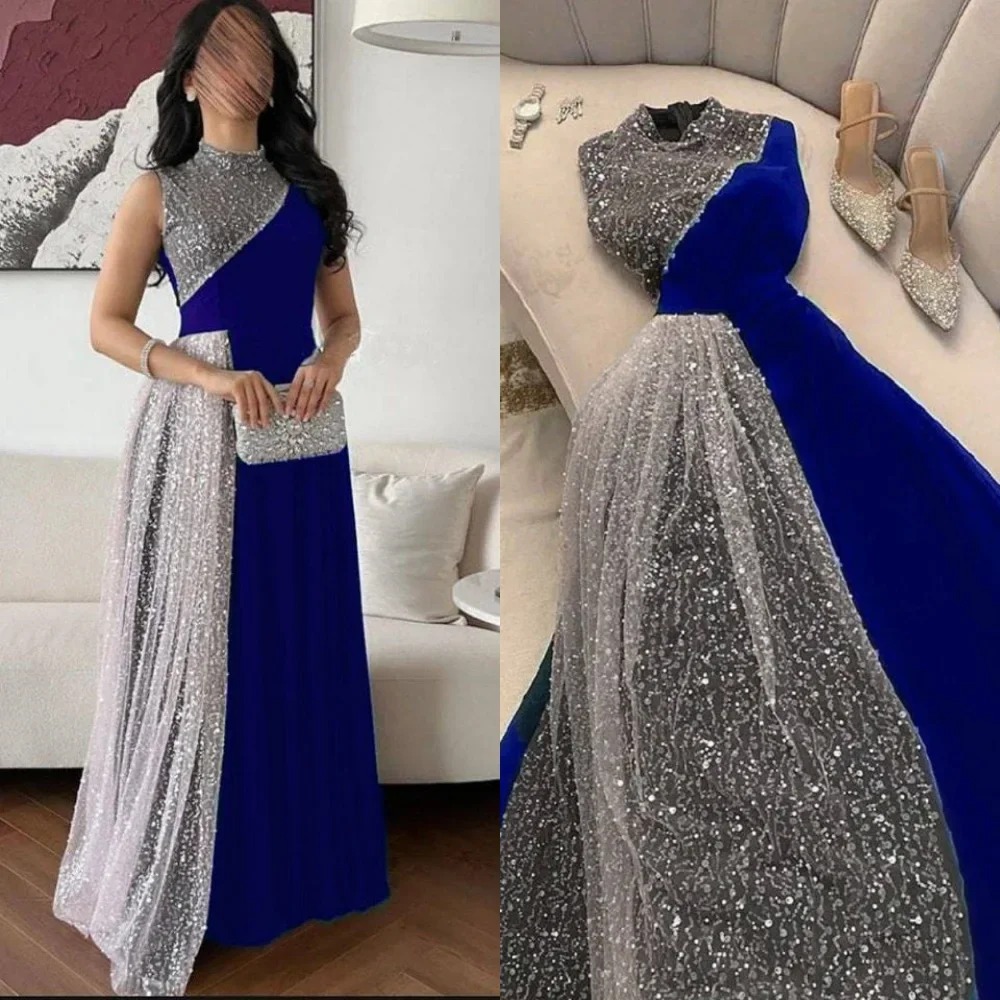 

JDY Custom Blue Silver Sequin Luxury Evening Dress Modern Style Wedding Party Gown فساتين سهرة