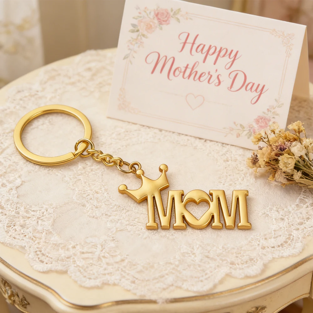 Decorative Key Organizer Crown Mom & Mustache Dad Keychain Mother's Day & Father's Day Gift Ideal Family Keepsake & Bag Charm