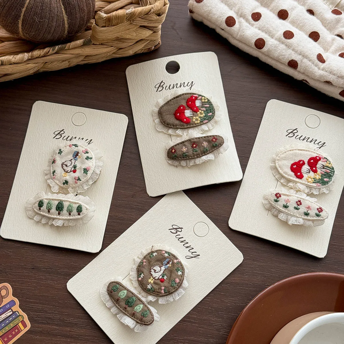 Hair Clips Forest Style Mushroom Duck Lace Pattern Premium Alloy Gentle Design Baby Hair Accessories No Hurt Hair for Forehead