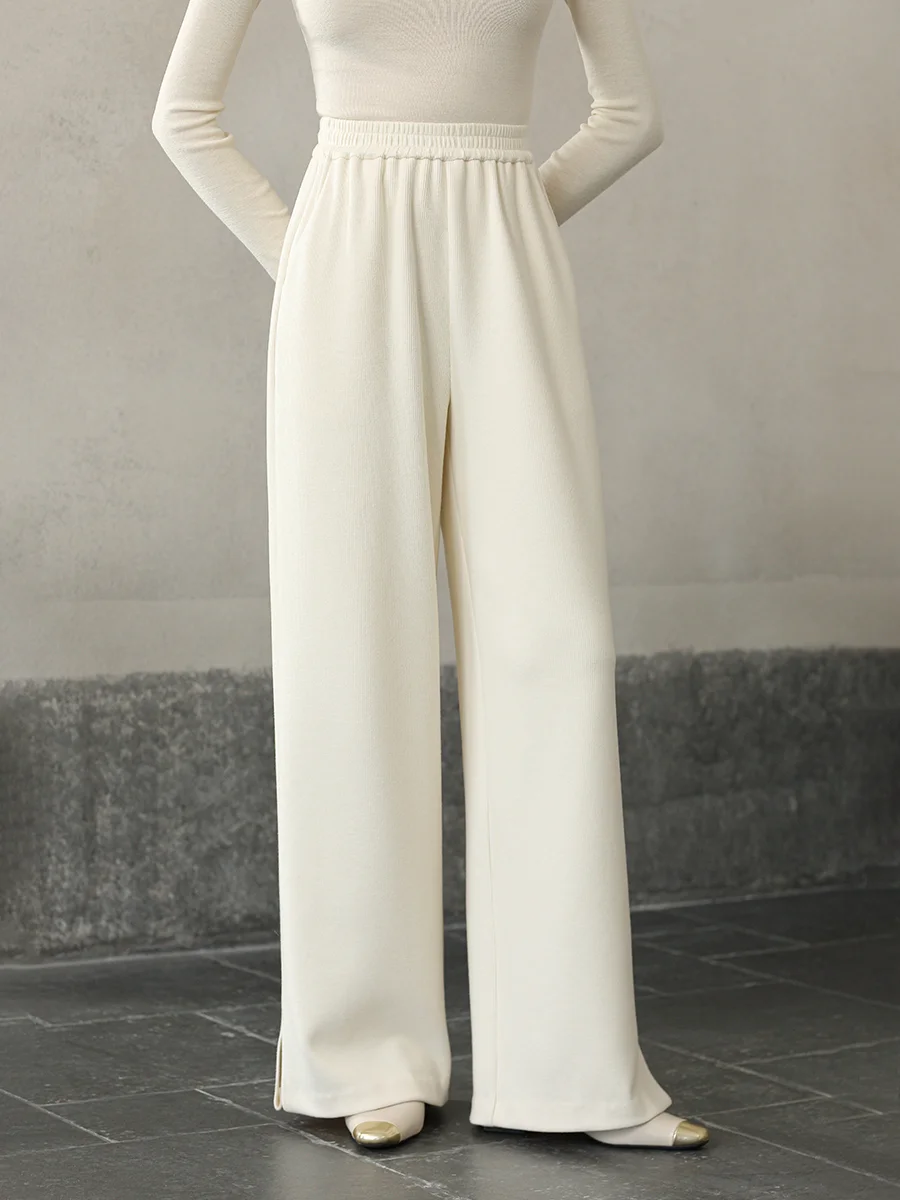 

Chic Chinese Sle Casual Pants Women's Autumn Winter Loose Skin-friendly White Apricot Color Drapey Straight Leg Trousers