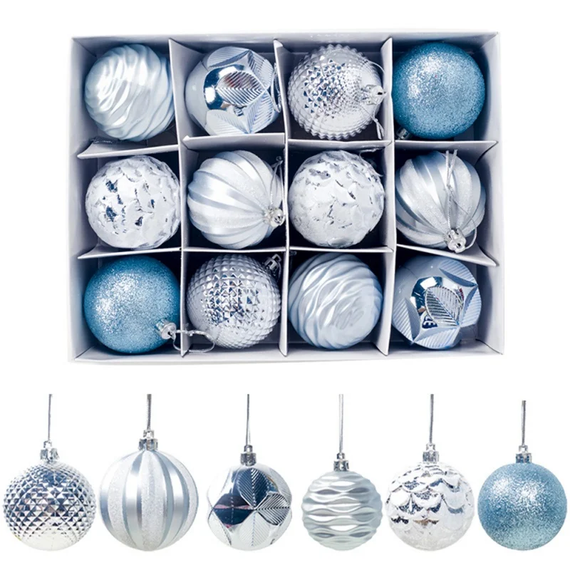 

12pcs/set Christmas Round Balls Ornaments With Hanging Rope Christmas Tree Balls Pendant Navidad 2025 New Year Party Decorations