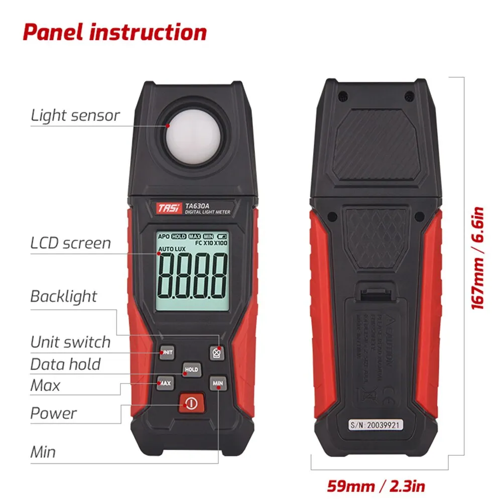 TASI TA630 Luxometer Professional Lux Meter Handheld Light Meter High Accuracy Luxmeter 0.1-200000LUX Illuminometer Photomete