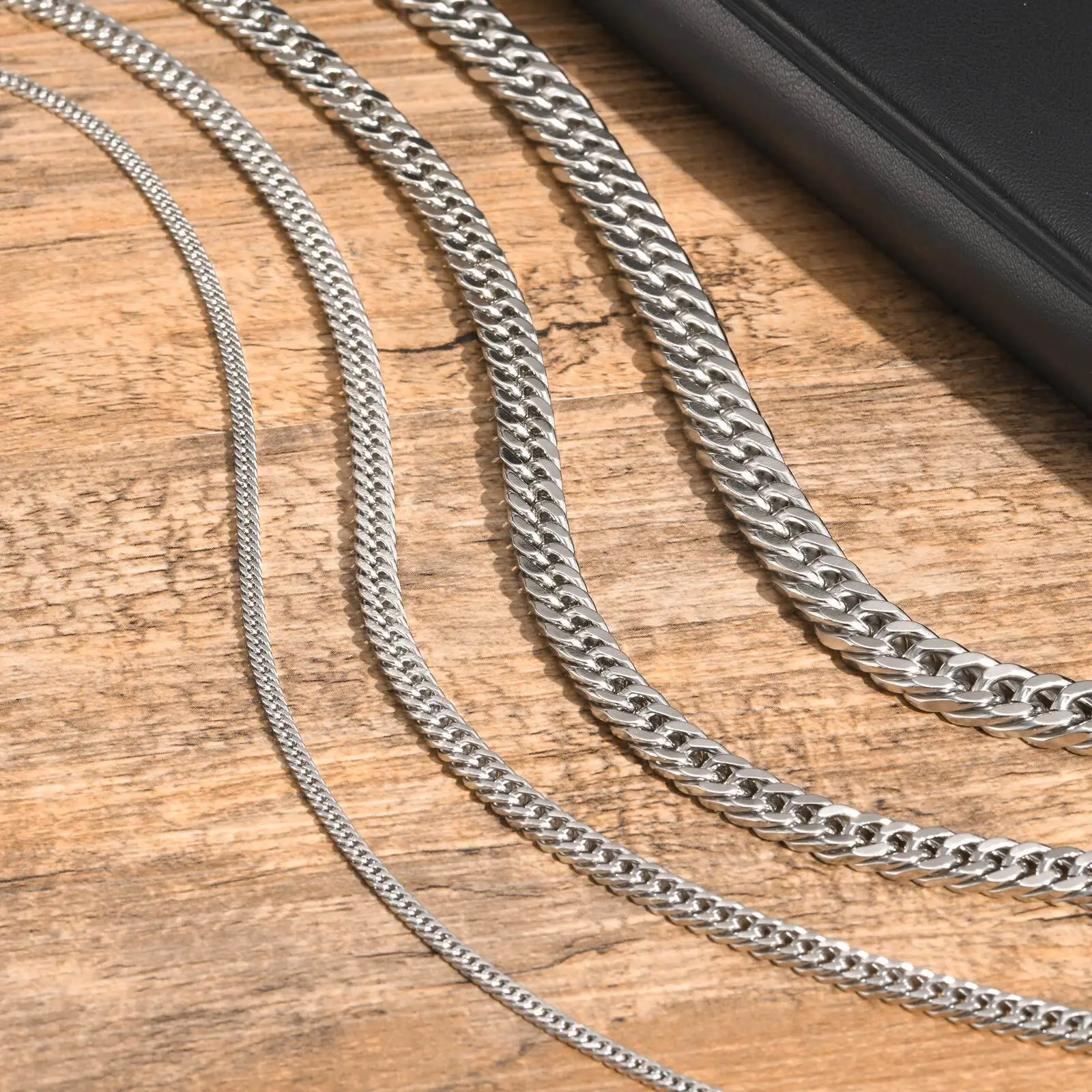 3–9 mm kubanische Gliederketten-Halsketten für Männer und Frauen, Miami Curb Link Chain-Kragen-Halsreifen aus Edelstahl, klassis – Detail 2