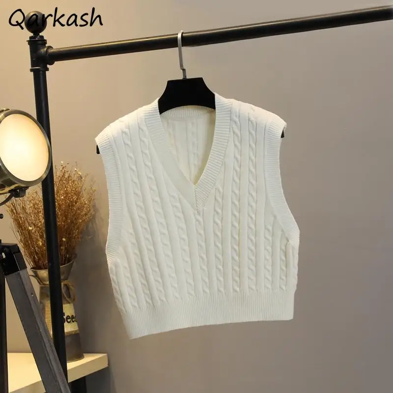 

5 Colors Sweater Vests Women Crop Soft V-neck Chic Preppy Style Lovely Vintage Young Simple All-match Daily Sweet Autumn Spring