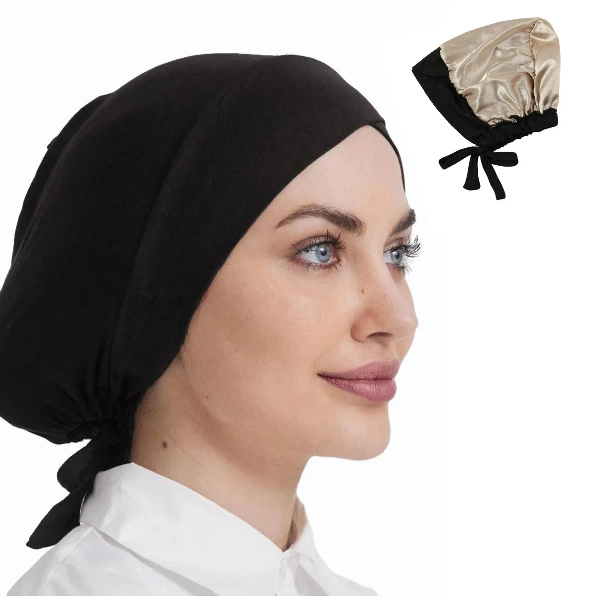 New Solid Color Elastic Hijab Undercap Lining Satin Turban Hats Back Tied Adjustable Head Wraps Head Scarf Chemo Cap For Women