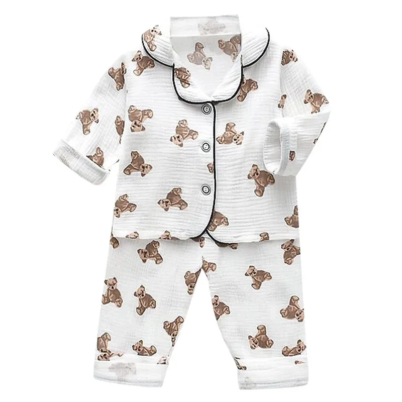 طقم جديد لعام 2024 للرضع طقم كرتوني ربيعي بأكمام طويلة تأثيث منزلي كوري بيجامات مريحة ولطيفة طقم مكون من قطعتين