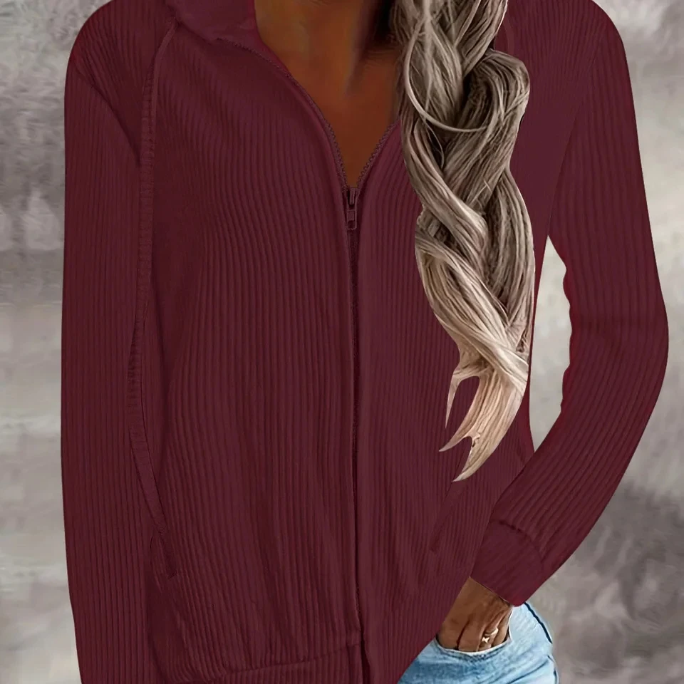 

Tricots Bovenkleding Hooded Spring And Autumn New Cardigan Sweater Women's Long Sleeve Solid Color Zipper Casual Sweater