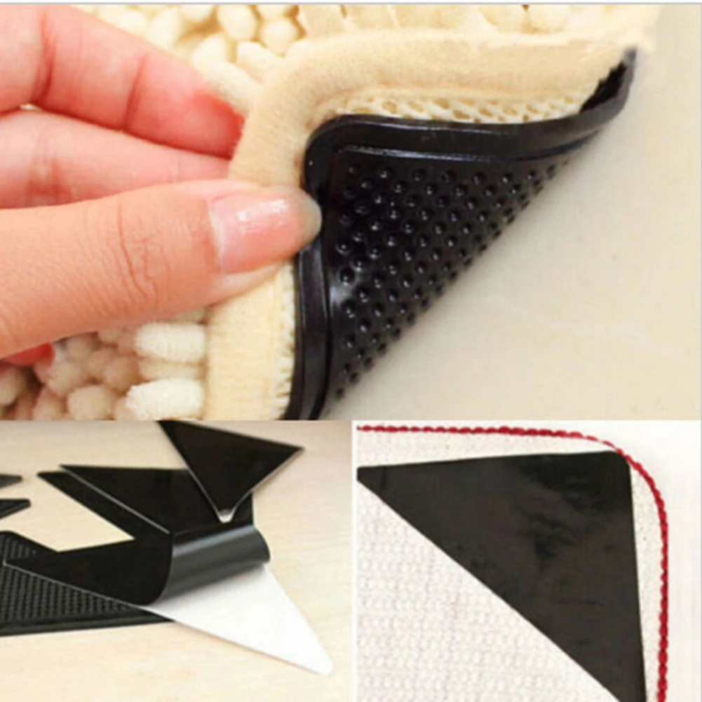4Pcs /Set Hot New Pro Top 2018 Carpet Mat Silicone Anti-Skid Black Grips Home Mat Non-Slip Reusable Rubber Carpet