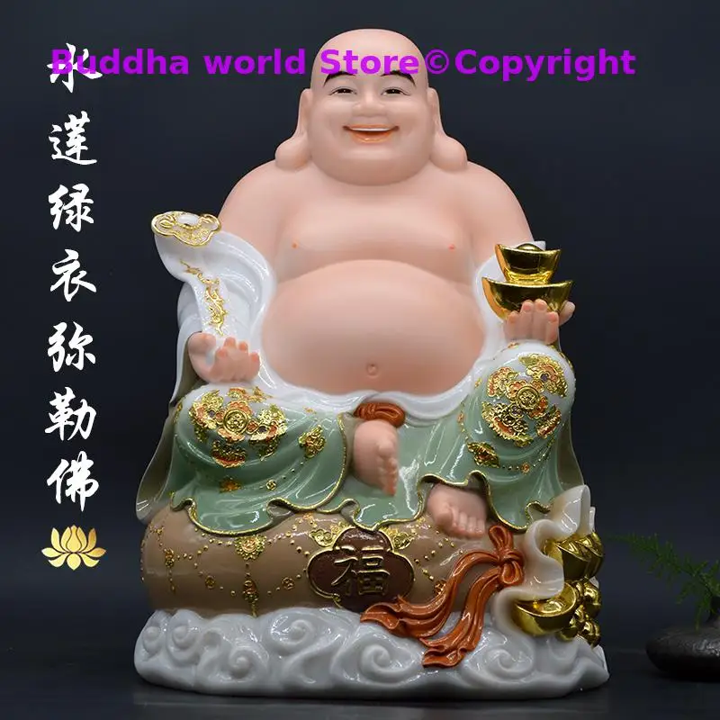 high grade Buddha statue Asia Home store company Shrine GOOD LUCK RUYI God of wealth Maitreya Buddha jade gilding Sculpture