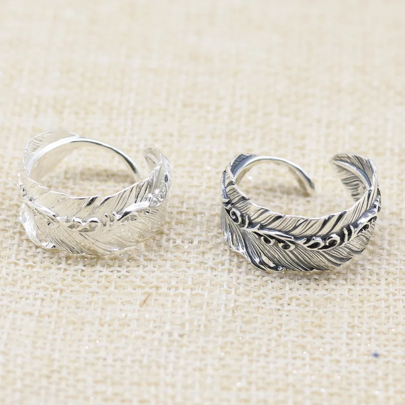 

Japanese and Korean Feather s925 Sterling Silver Ring for Men and Women: Couple Tide Open Ring, Simple Index Finger, Original Li