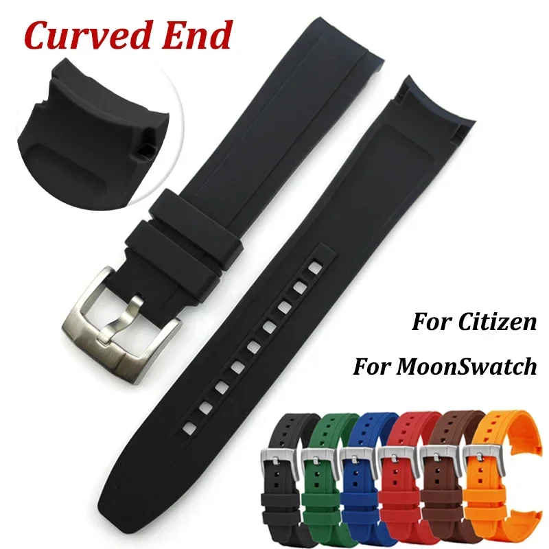 Curved End Watch Band for MoonSwatch Silicone Strap for Citizen 20mm 22mm Arc Rubber Sport Bracelet for Rolex Curved Straps