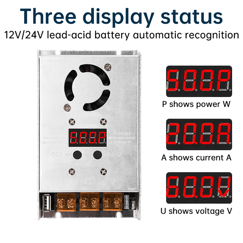 MPPT 450W เครื่องควบคุมพลังงานแสงอาทิตย์แบบก้าวลง, 18V-80V ชาร์จได้สำหรับ12V 24V แบตเตอรี่ลิเธียมแบตเตอรี่เจลปรับได้แบบเรียลไทม์