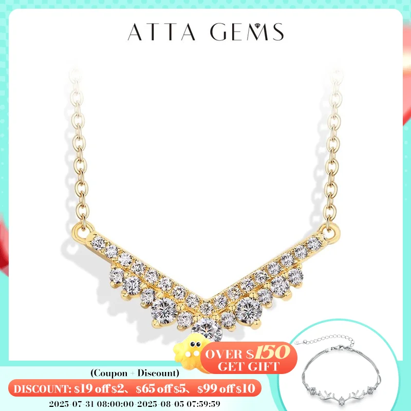 

ATTAGEMS Full D Color VVS1 Moissanite Diamond Necklace For Women Luxury Triangle Crown S925 Sterling Silver Wedding Jewelry Gift