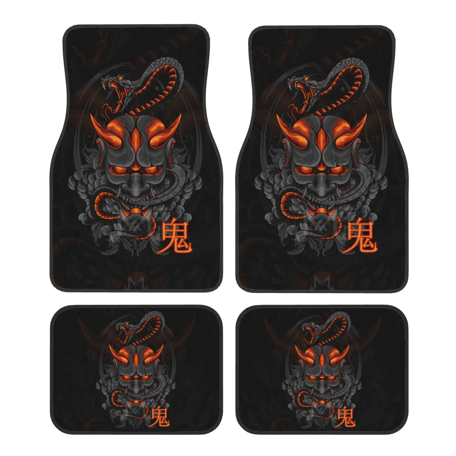 Japanese Masks Snake Car Floor Mat 4-piece Set Suitable for All Car Floor Mat Accessories Crystal Velvet Floor Mats
