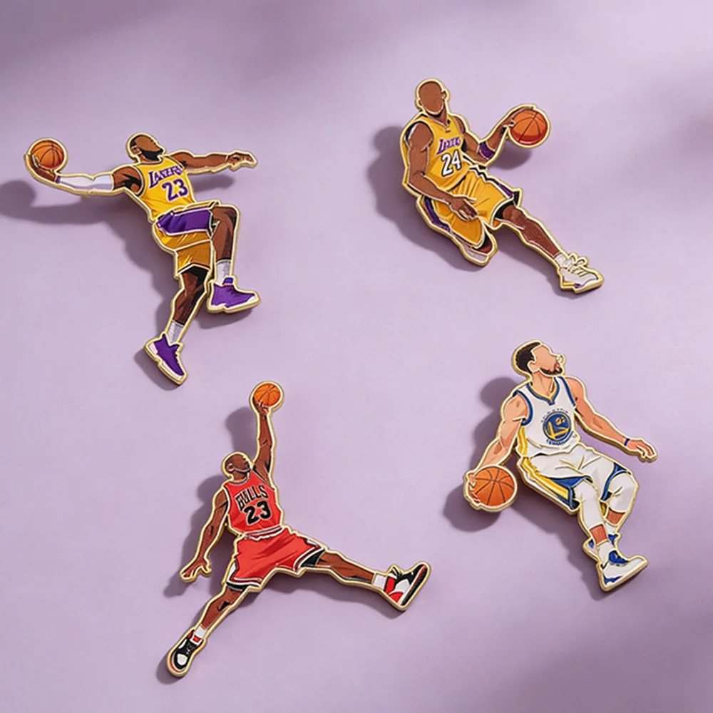 4Pcs Soccer Basketball Player Enamel Brooch Badge Set Cool Star 23th Sport Player Metal Lapel Pins Creative Gift For Fans