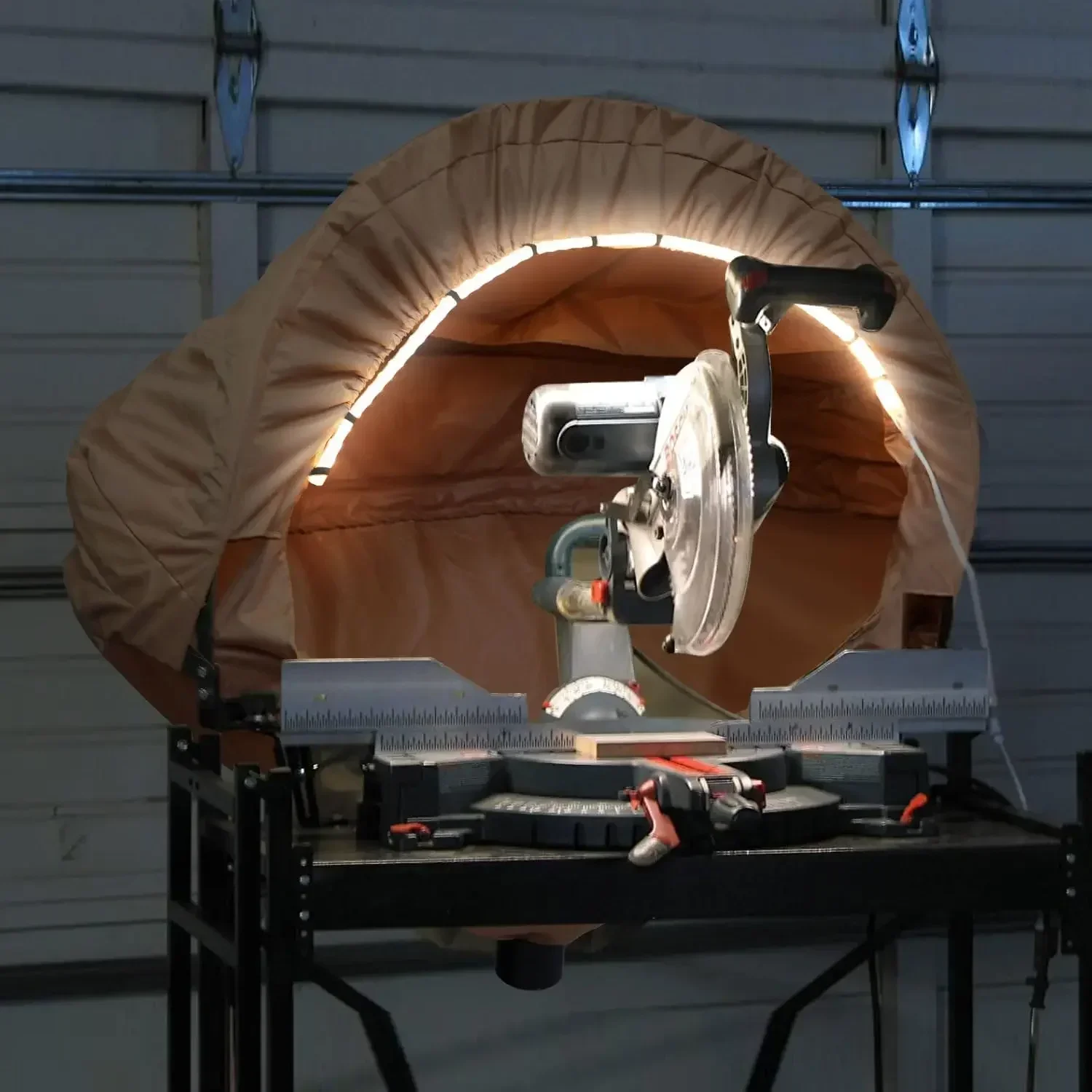 Dust Solution for Miter Saws,Come with Accessory Holes, Storage Bag, Khaki，Lighted Miter Saw Dust Collection Hood