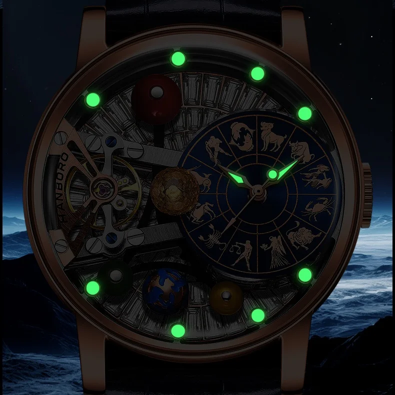 Starry Sky Watch Men's Skeleton Automatic Mechanical Luxury Constellation Stainless Steel Stereoscopic Night Light Waterproof view 5