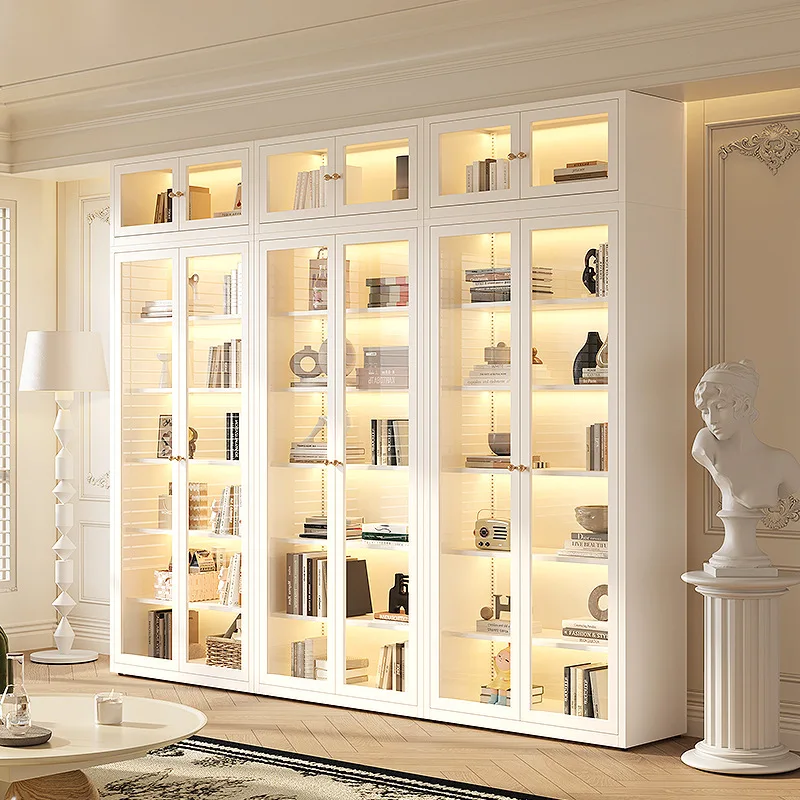 French Bookcase Living Room Display Cabinet Glass Figure Cabinet Pain Cabinet Steel Student Household Bookshelf Shelf Storage Ra