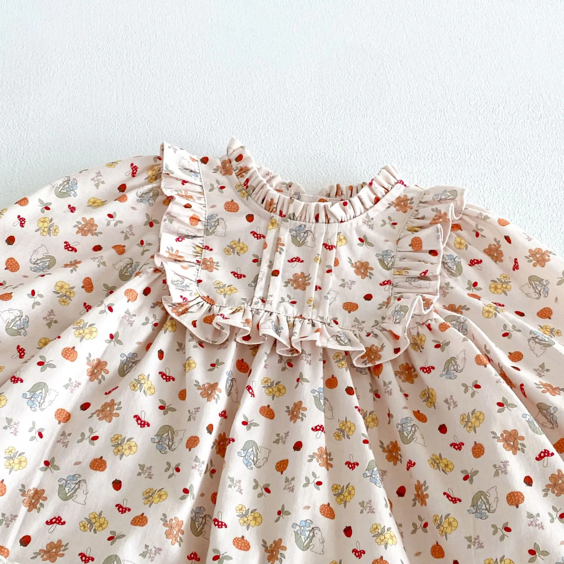 2026 New Autumn Girls Floral Print Dress | Toddler Baby Girl Lace Trim Princess Dress Kids Fall Casual Party Gown