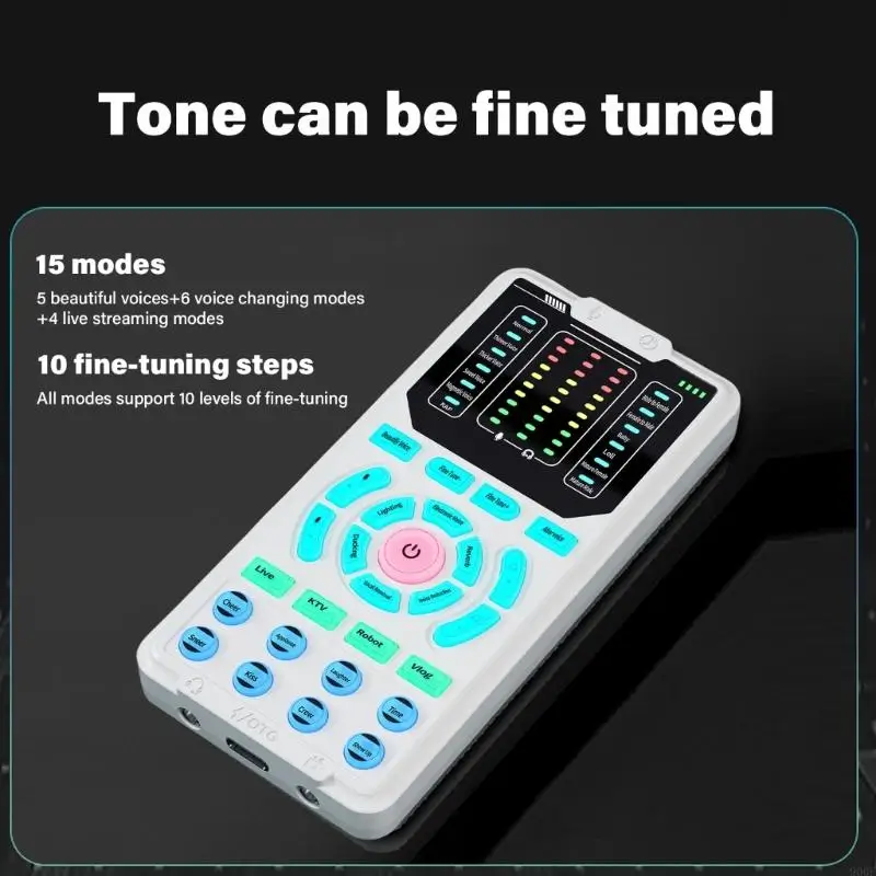 

900F Recording Mini Sound Card Voice Changer Set Colorful LED Light Voice Modulator