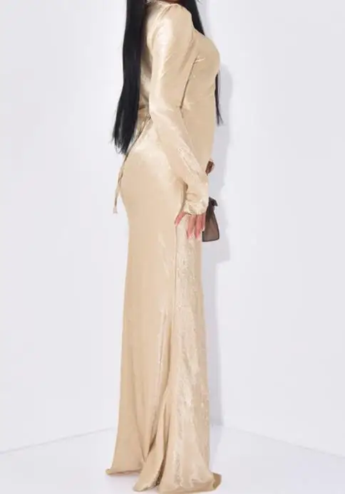 فستان نسائي من الحرير والساتان 2026 نمط جديد تصميم صيني جديد فستان أنيق بأكمام فقاعية مناسب للولائم