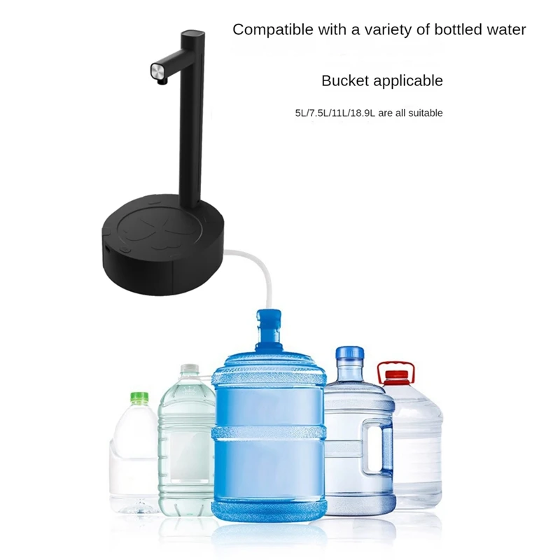 Portable Intelligent Desktop Electric Water Dispenser, garrafa engarrafada, bomba de galão, USB, máquina automática de água potável, preto