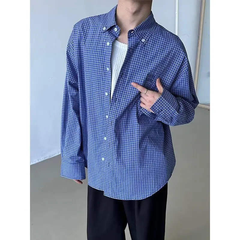 

Retro American Lazy Sle Basic Plaid irt Loose Spring Autumn Outerwear for Men And Women Polyester Fiber Stand Edition