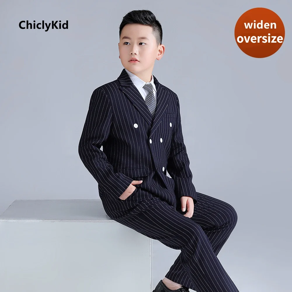 

Boy Overweight Striped Suit Jacket Kids Plus Size Double Breasted blazer Vest Pants Child Formal Dress Suits Teens Clothes Sets