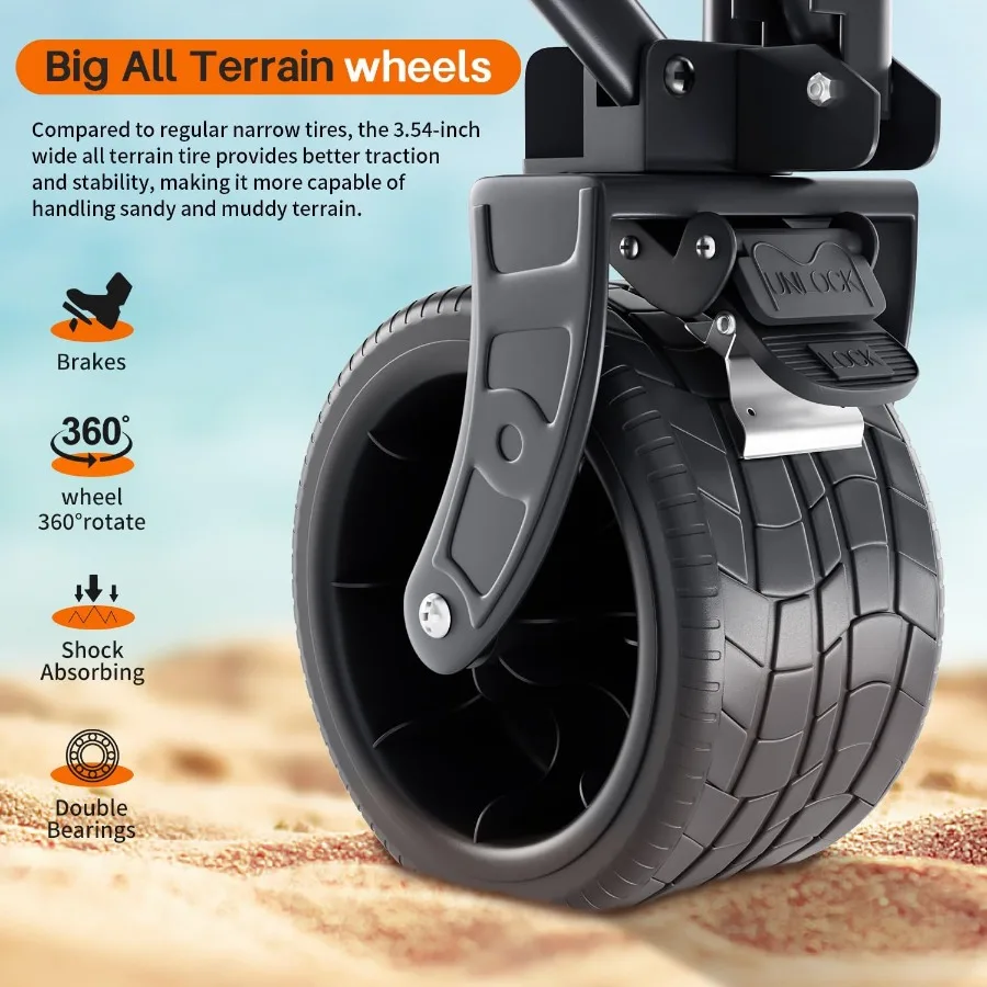 عربة قابلة للطي مع سطح طاولة مصممة للاستخدام في الحديقة الرياضية والتخييم على الشاطئ والبقالة التي تتميز بعجلات كبيرة للرمل والخشنة #5