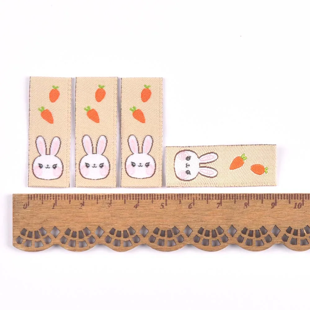 50Pcs Cute Rabbit Carrot Lollipop Labels For Sewing Accessories Kids Hat Clothing Decorative  DIY Crafts Supplies Handmade Tags