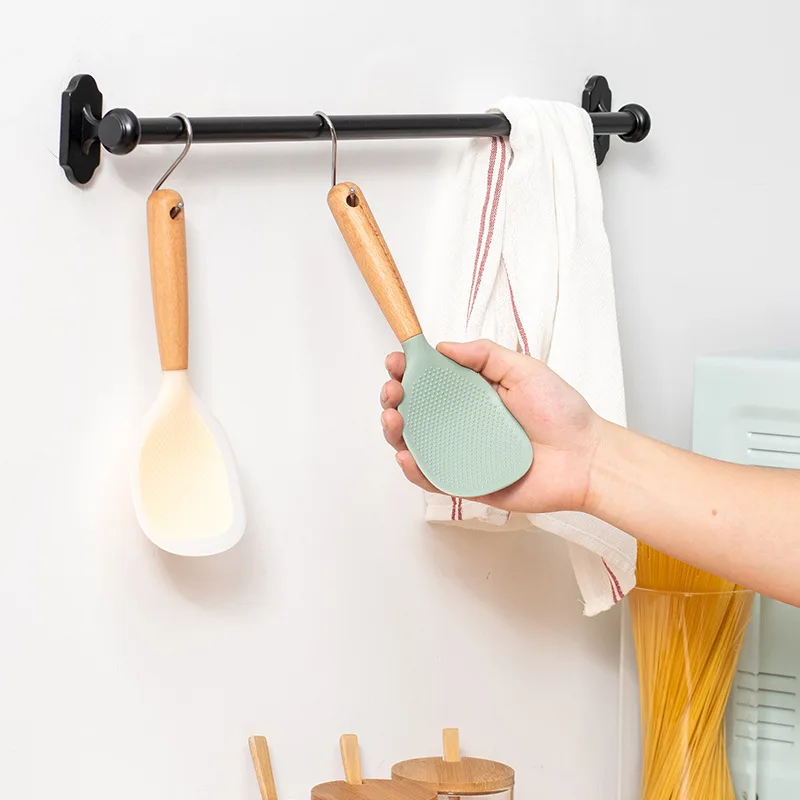 ملعقة أرز سيليكون بمقبض خشبي، مقاومة للحرارة، مضادة للحرق، خالية من الرائحة، للمنزل والمطاعم