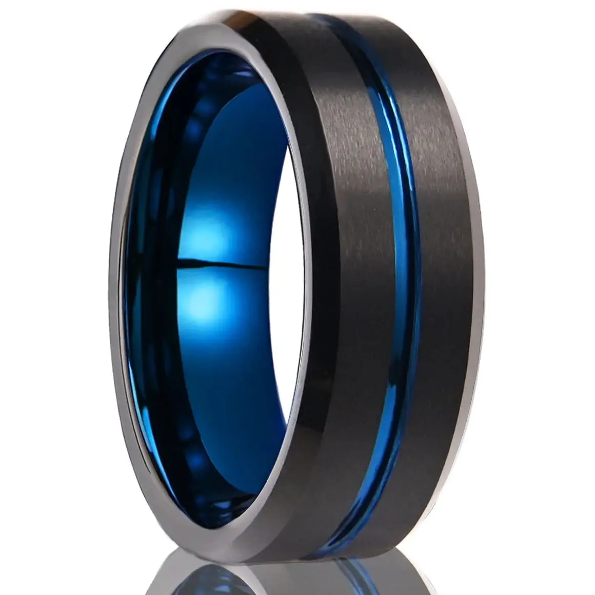

8MM Blue Tungsten Ring, Men's Wedding Band, Original Fluted Design, Fashion Jewellery, Love Token, Exquisite Gifts